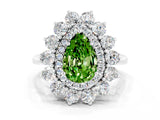 White gold Pear Cut Halo Cluster Diamond Ring with Pave Band and Four-Prong Setting_12