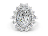 White gold Pear Cut Halo Cluster Diamond Ring with Pave Band and Four-Prong Setting_13