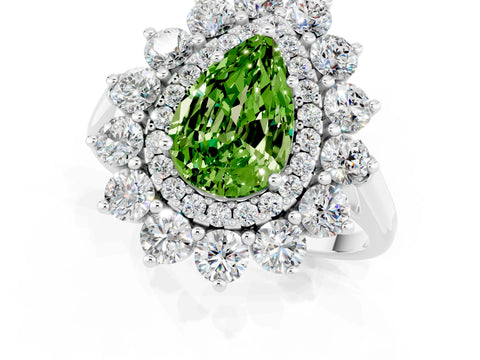 White gold Pear Cut Halo Cluster Diamond Ring with Pave Band and Four-Prong Setting_13