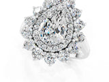 White gold Pear Cut Halo Cluster Diamond Ring with Pave Band and Four-Prong Setting_13