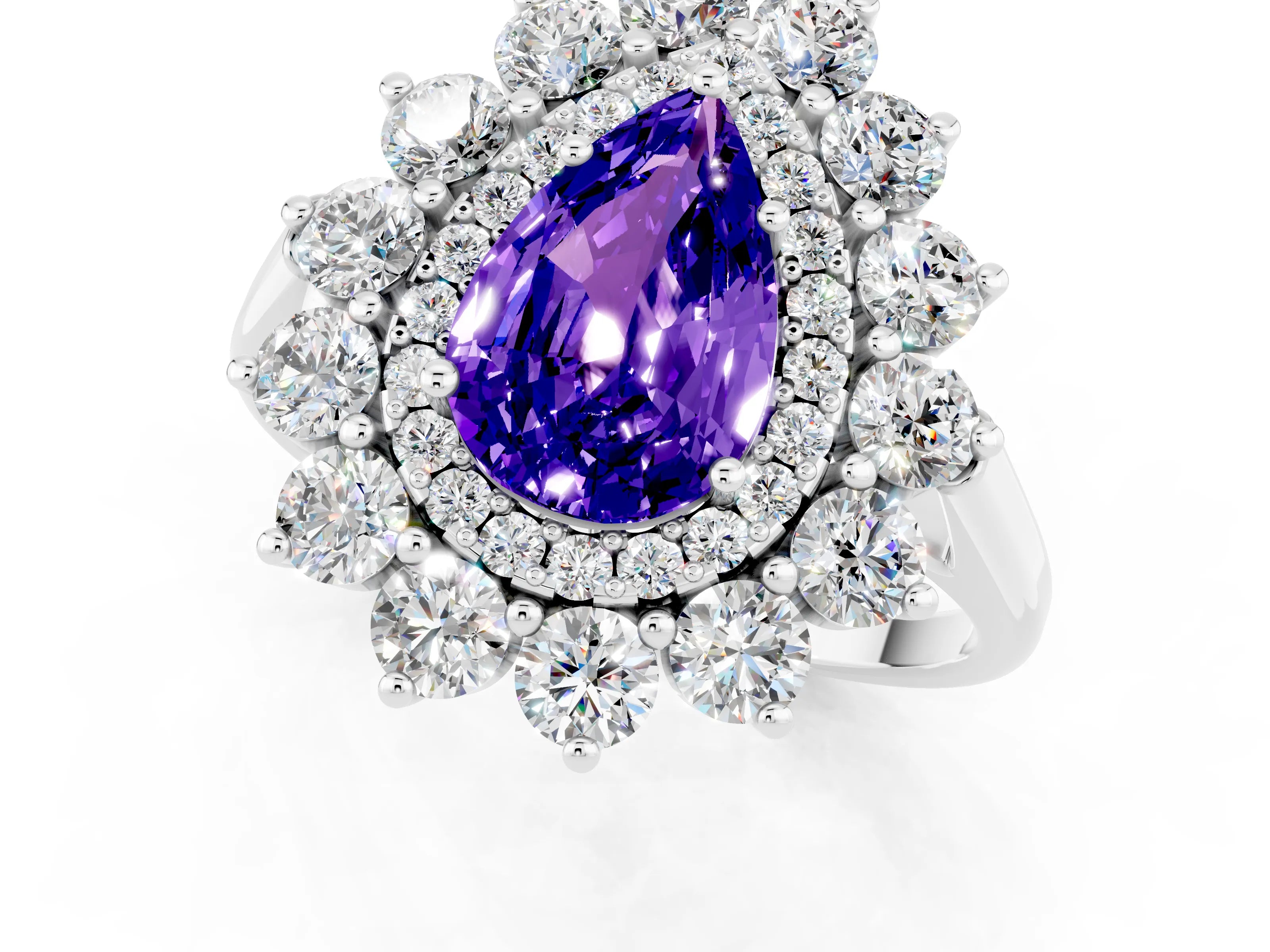 White gold Pear Cut Halo Cluster Diamond Ring with Pave Band and Four-Prong Setting_13