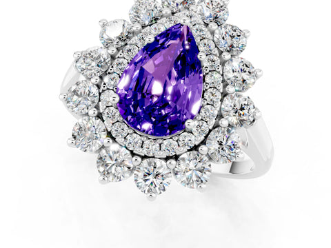 White gold Pear Cut Halo Cluster Diamond Ring with Pave Band and Four-Prong Setting_13