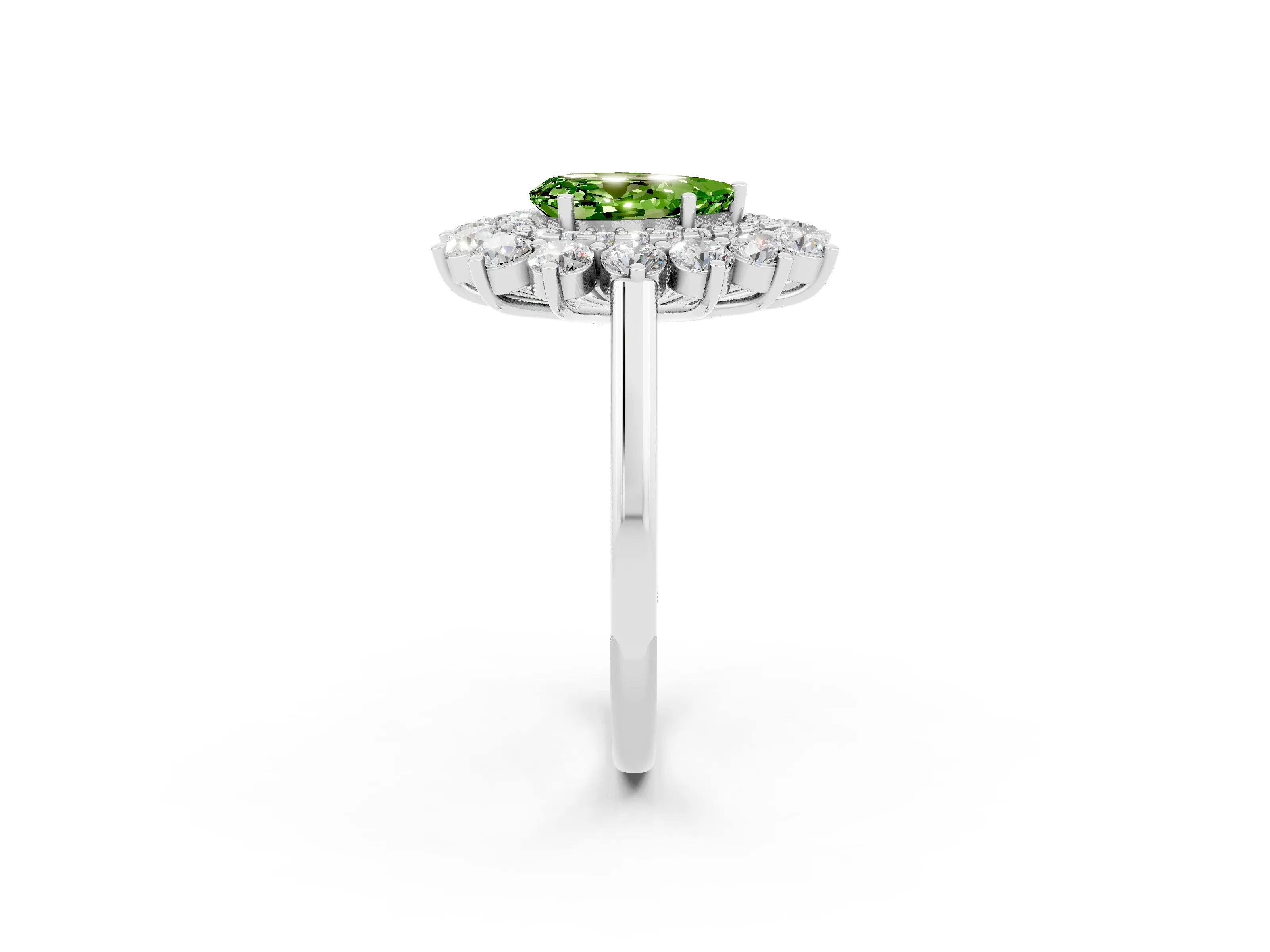 White gold Pear Cut Halo Cluster Diamond Ring with Pave Band and Four-Prong Setting_14