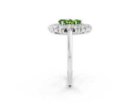 White gold Pear Cut Halo Cluster Diamond Ring with Pave Band and Four-Prong Setting_14