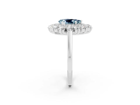 White gold Pear Cut Halo Cluster Diamond Ring with Pave Band and Four-Prong Setting_14