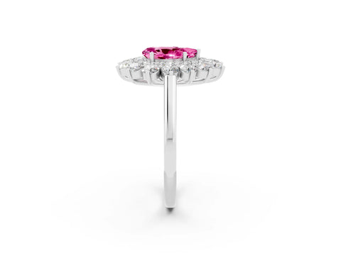White gold Pear Cut Halo Cluster Diamond Ring with Pave Band and Four-Prong Setting_14
