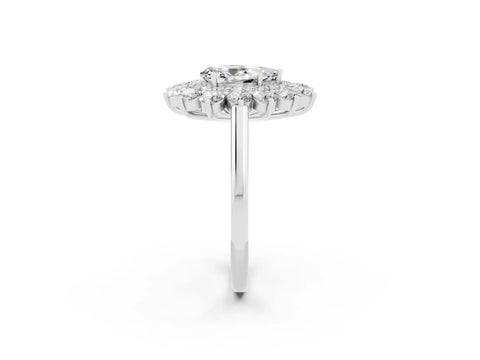 White gold Pear Cut Halo Cluster Diamond Ring with Pave Band and Four-Prong Setting_14