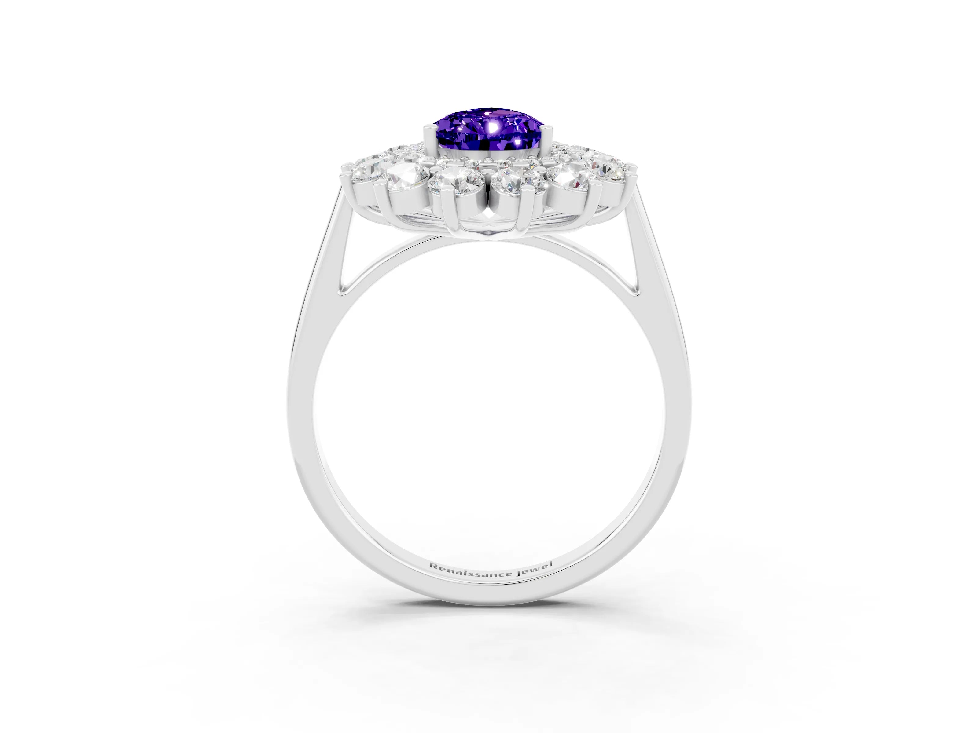 White gold Pear Cut Halo Cluster Diamond Ring with Pave Band and Four-Prong Setting_15