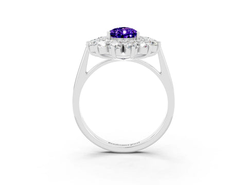 White gold Pear Cut Halo Cluster Diamond Ring with Pave Band and Four-Prong Setting_15