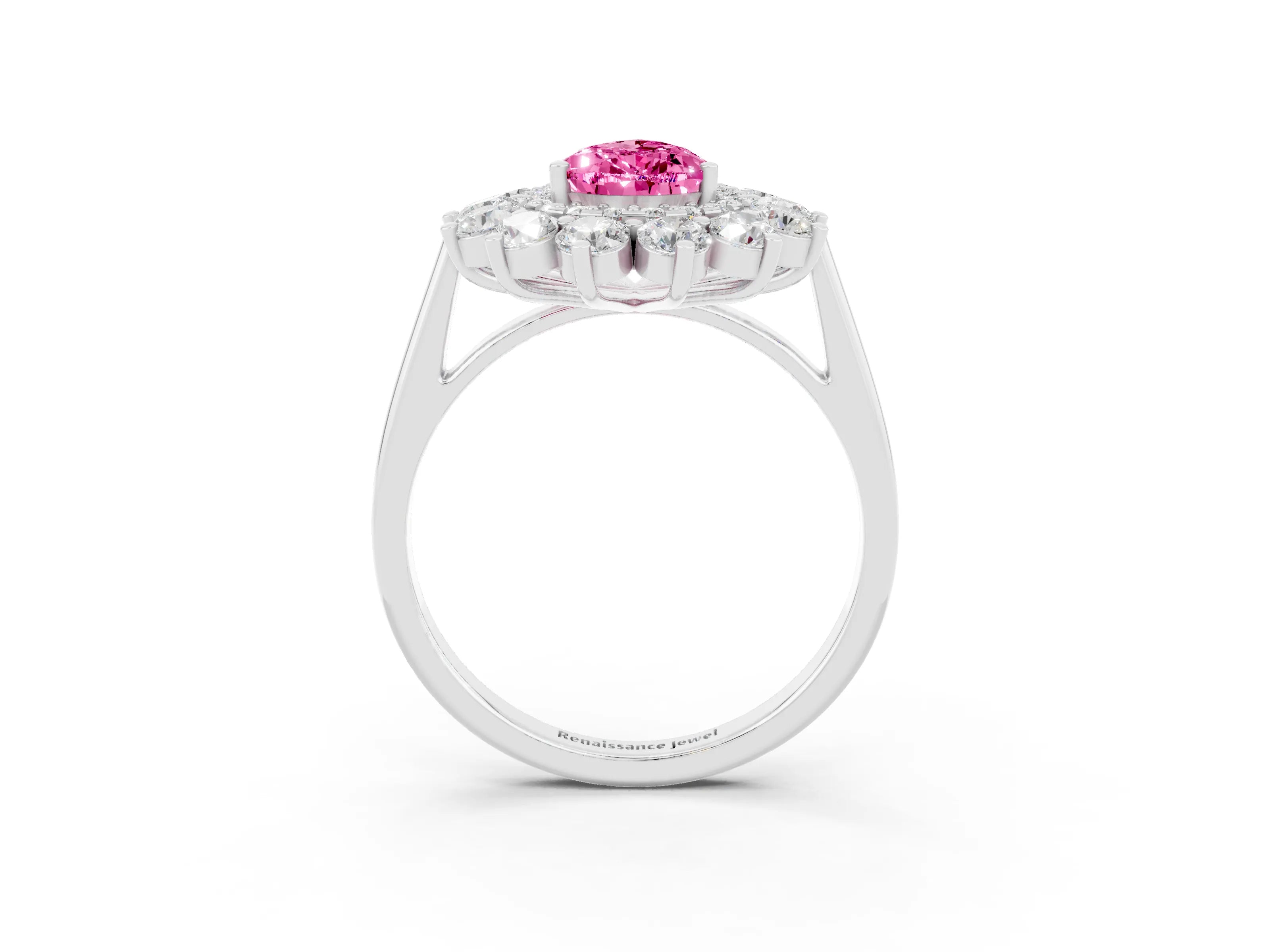 White gold Pear Cut Halo Cluster Diamond Ring with Pave Band and Four-Prong Setting_15