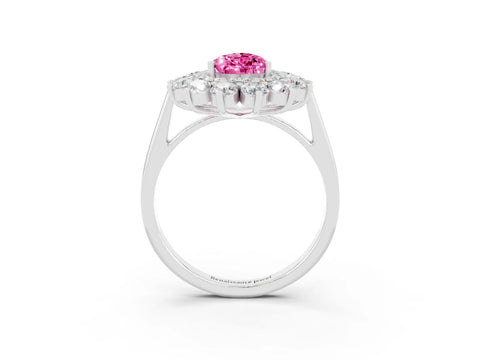 White gold Pear Cut Halo Cluster Diamond Ring with Pave Band and Four-Prong Setting_15