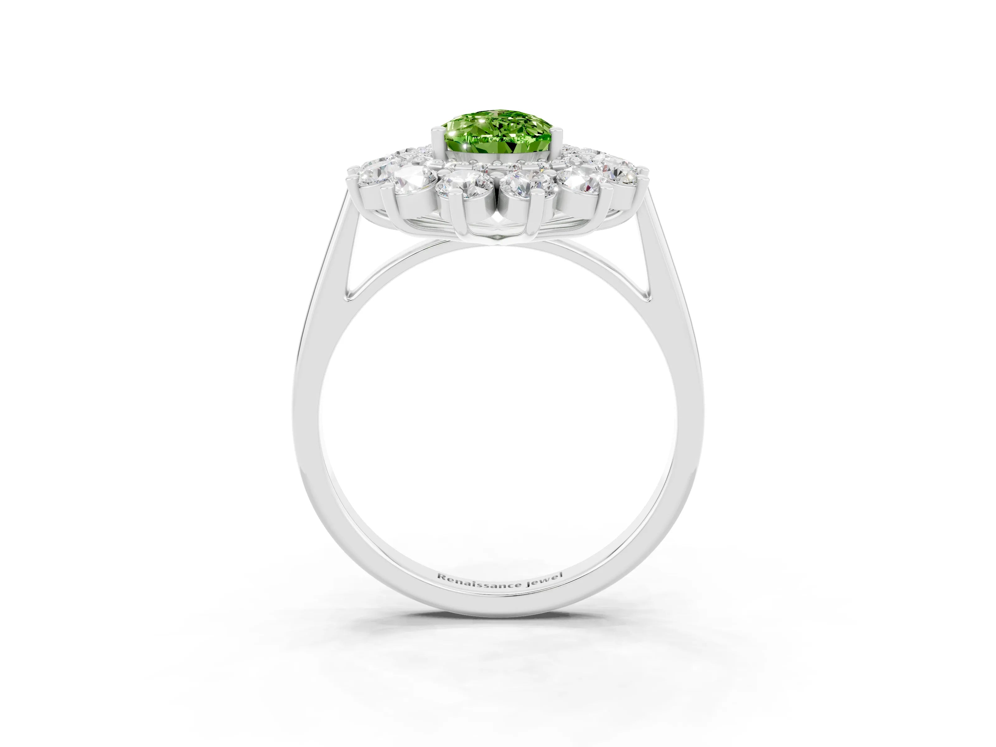 White gold Pear Cut Halo Cluster Diamond Ring with Pave Band and Four-Prong Setting_15