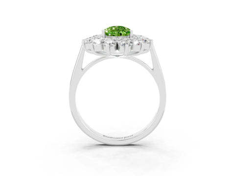 White gold Pear Cut Halo Cluster Diamond Ring with Pave Band and Four-Prong Setting_15