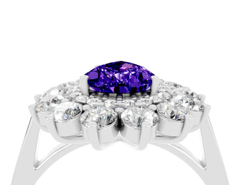 White gold Pear Cut Halo Cluster Diamond Ring with Pave Band and Four-Prong Setting_16