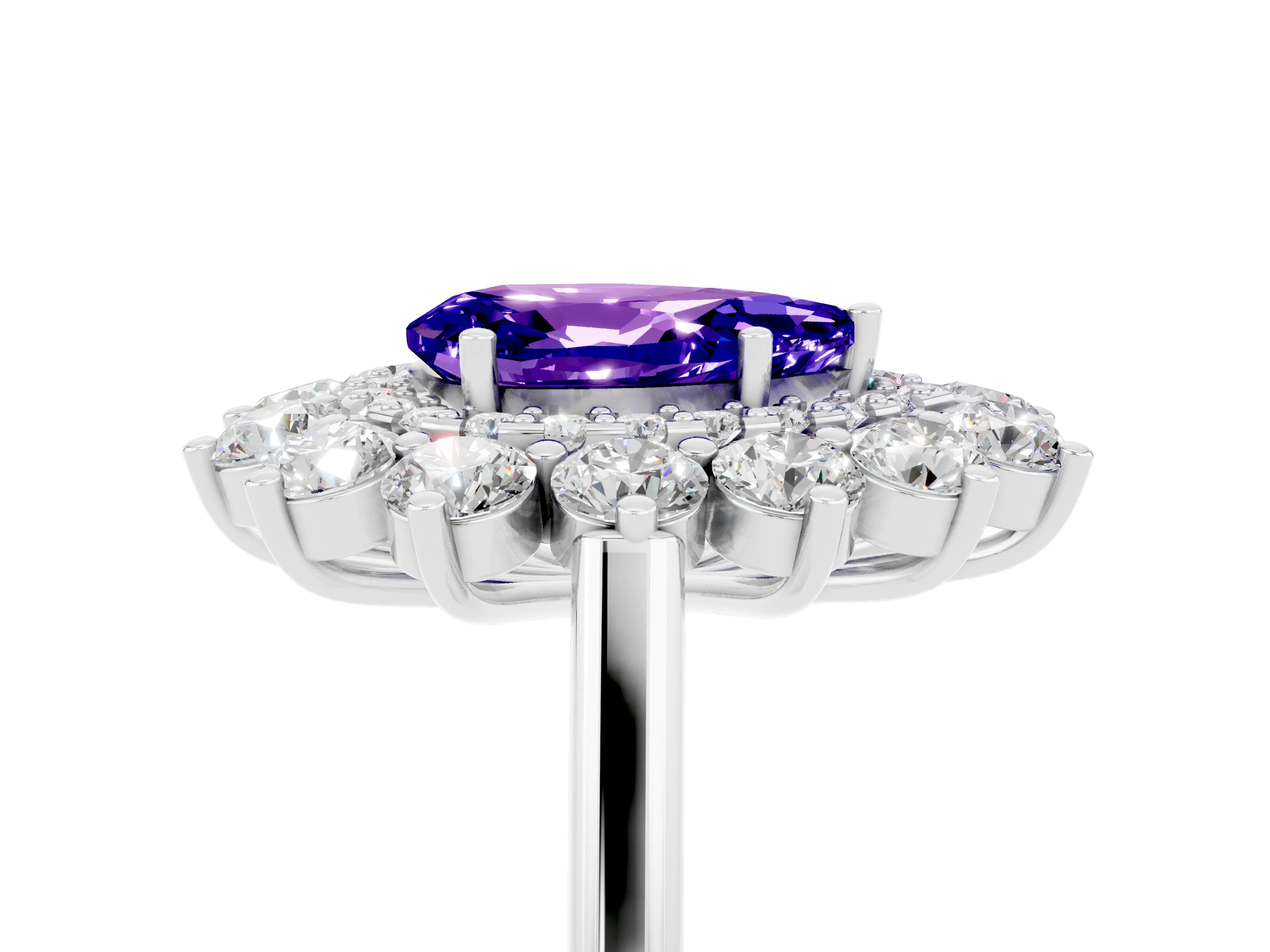 White gold Pear Cut Halo Cluster Diamond Ring with Pave Band and Four-Prong Setting_17