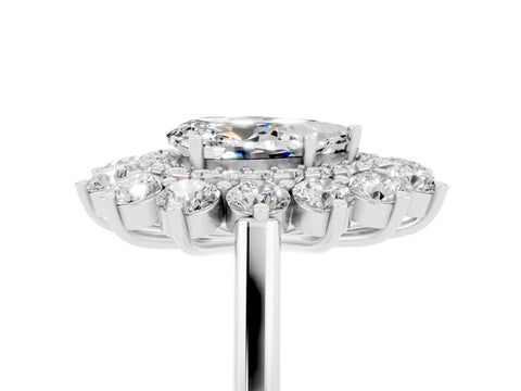White gold Pear Cut Halo Cluster Diamond Ring with Pave Band and Four-Prong Setting_17