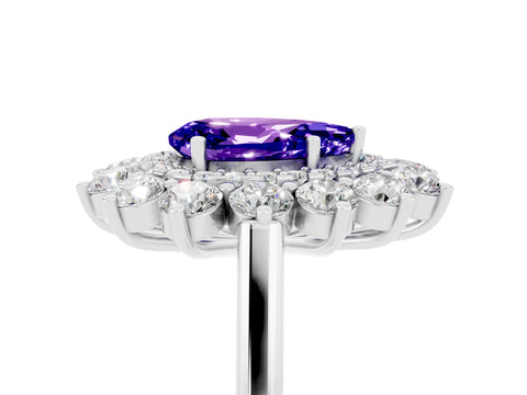 White gold Pear Cut Halo Cluster Diamond Ring with Pave Band and Four-Prong Setting_17