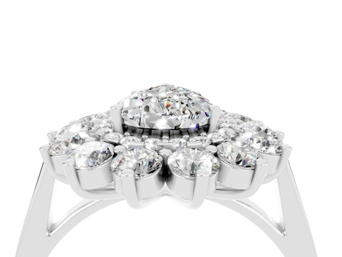 White gold Pear Cut Halo Cluster Diamond Ring with Pave Band and Four-Prong Setting_17