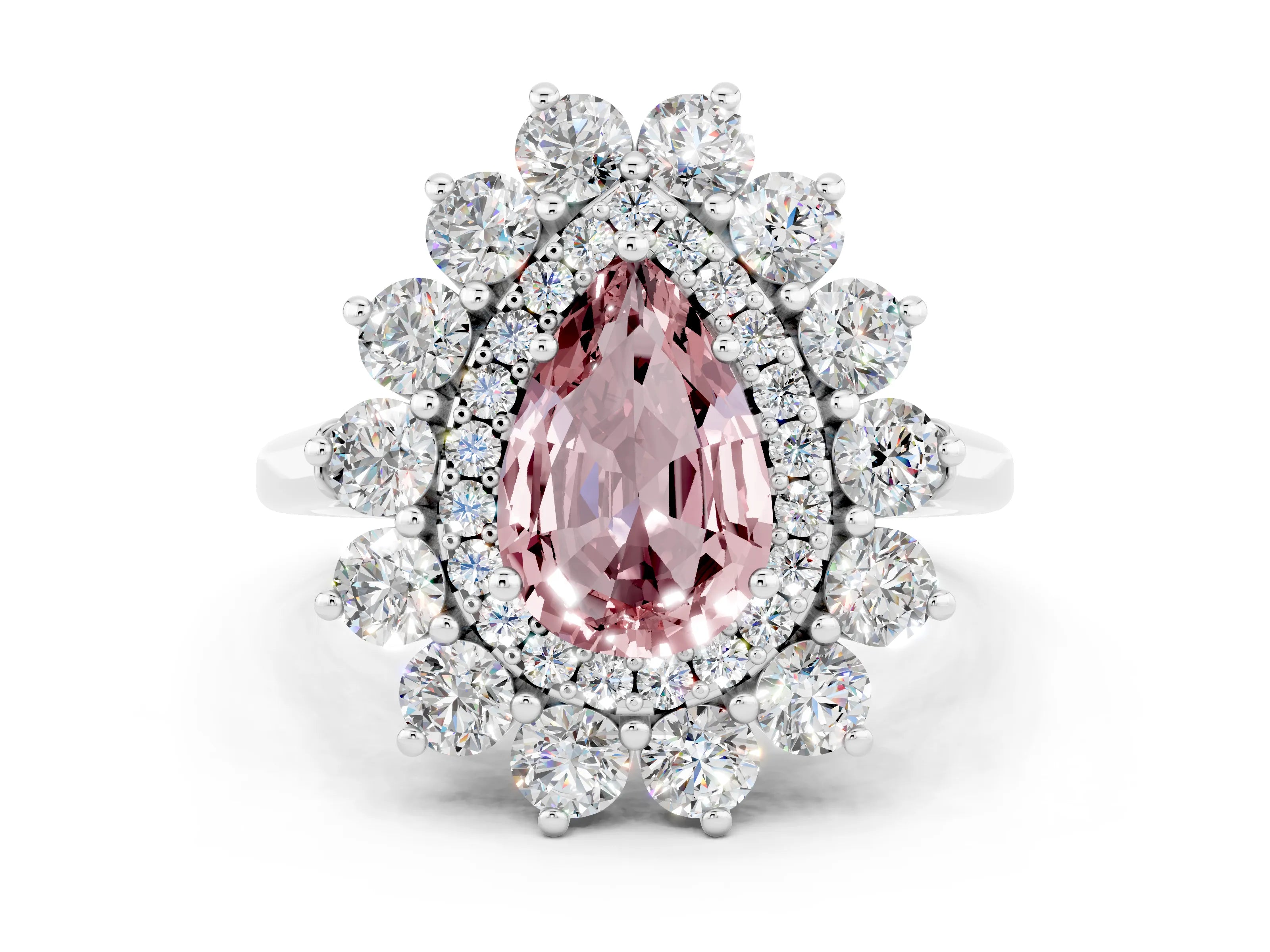 White gold Pear Cut Halo Cluster Diamond Ring with Pave Band and Four-Prong Setting_18