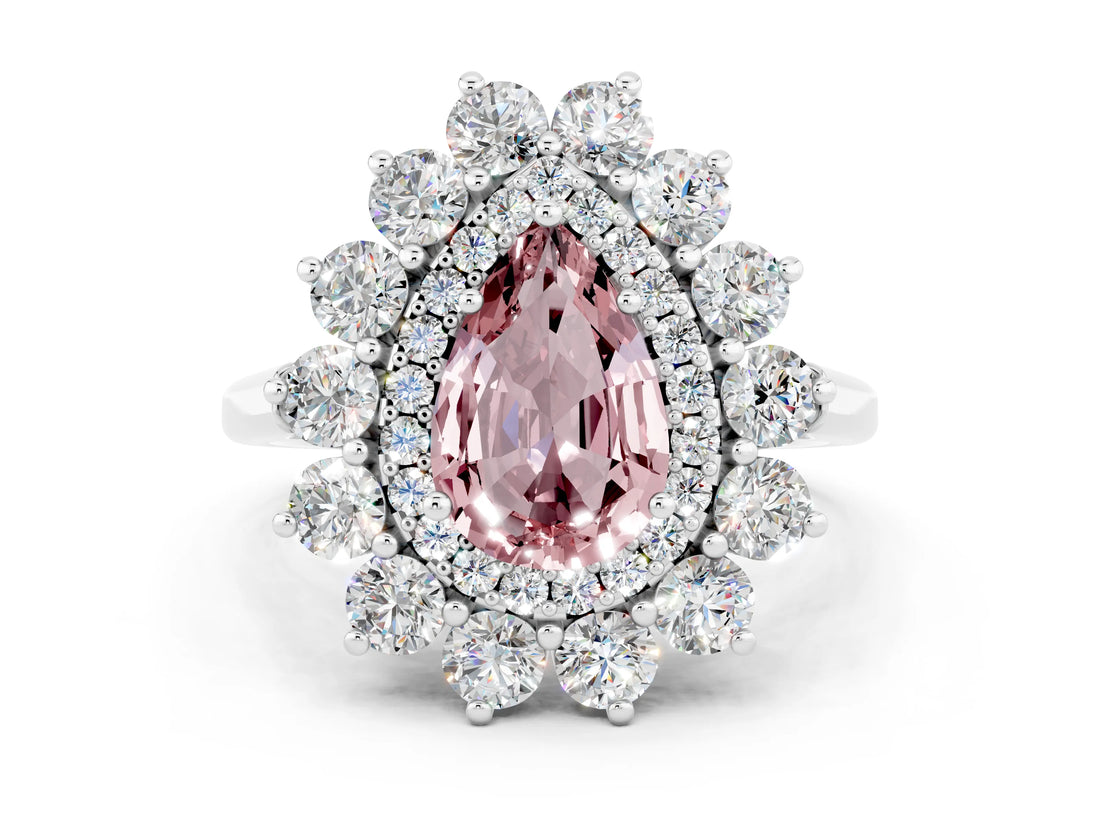 White gold Pear Cut Halo Cluster Diamond Ring with Pave Band and Four-Prong Setting_18