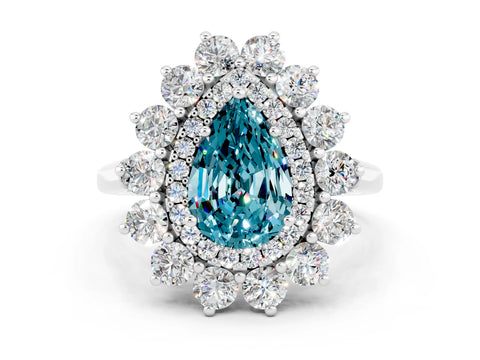White gold Pear Cut Halo Cluster Diamond Ring with Pave Band and Four-Prong Setting_18