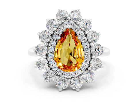 White gold Pear Cut Halo Cluster Diamond Ring with Pave Band and Four-Prong Setting_18