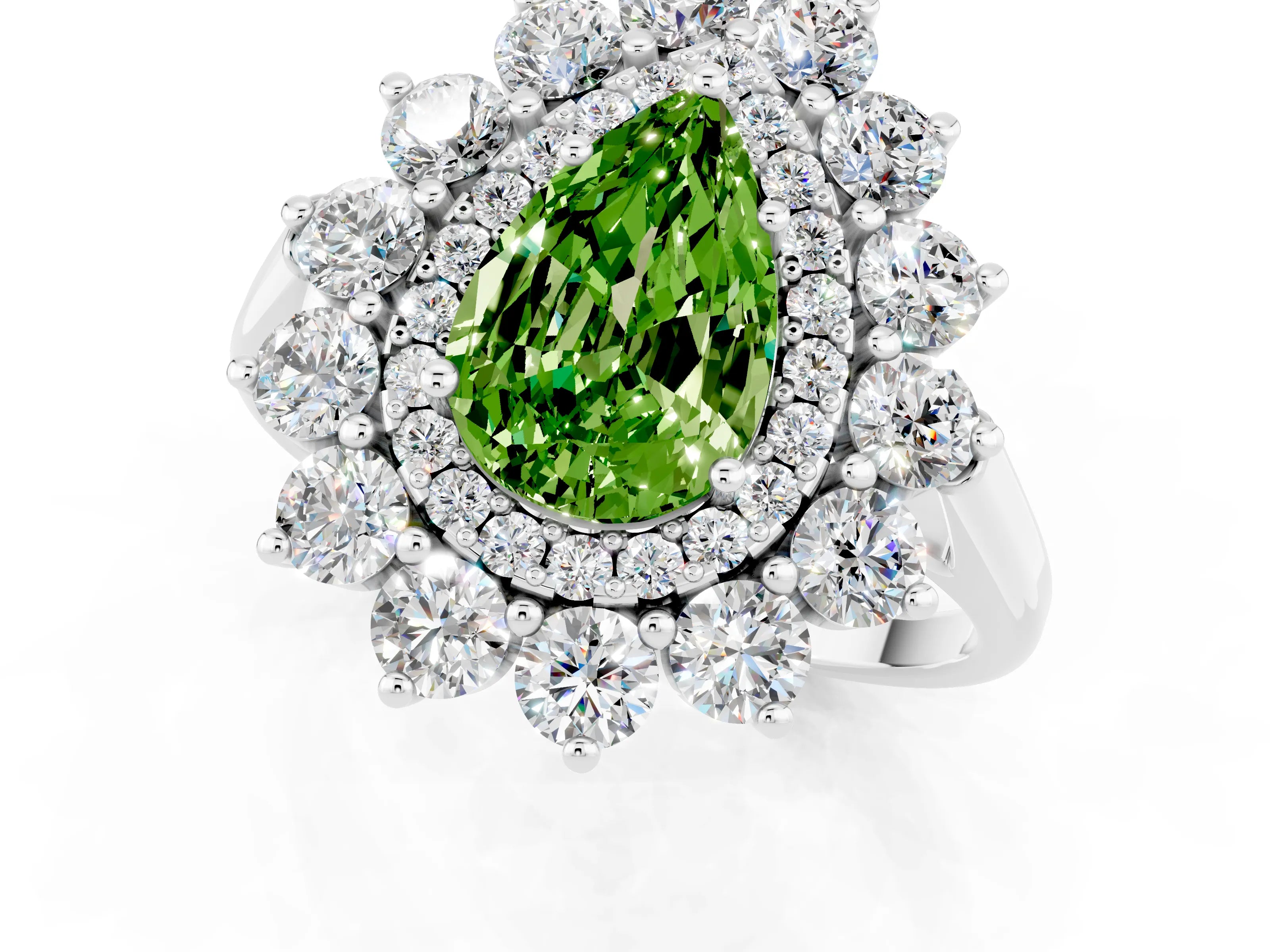 White gold Pear Cut Halo Cluster Diamond Ring with Pave Band and Four-Prong Setting_1