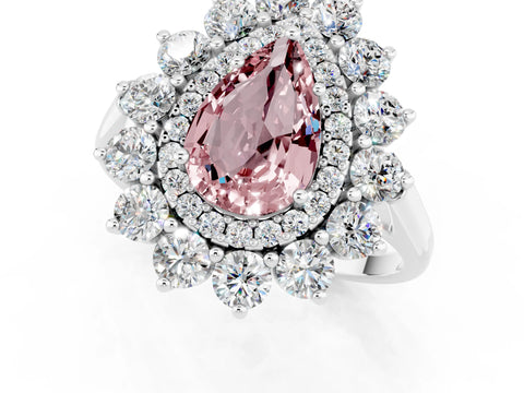 White gold Pear Cut Halo Cluster Diamond Ring with Pave Band and Four-Prong Setting_1