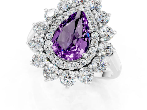 White gold Pear Cut Halo Cluster Diamond Ring with Pave Band and Four-Prong Setting_1