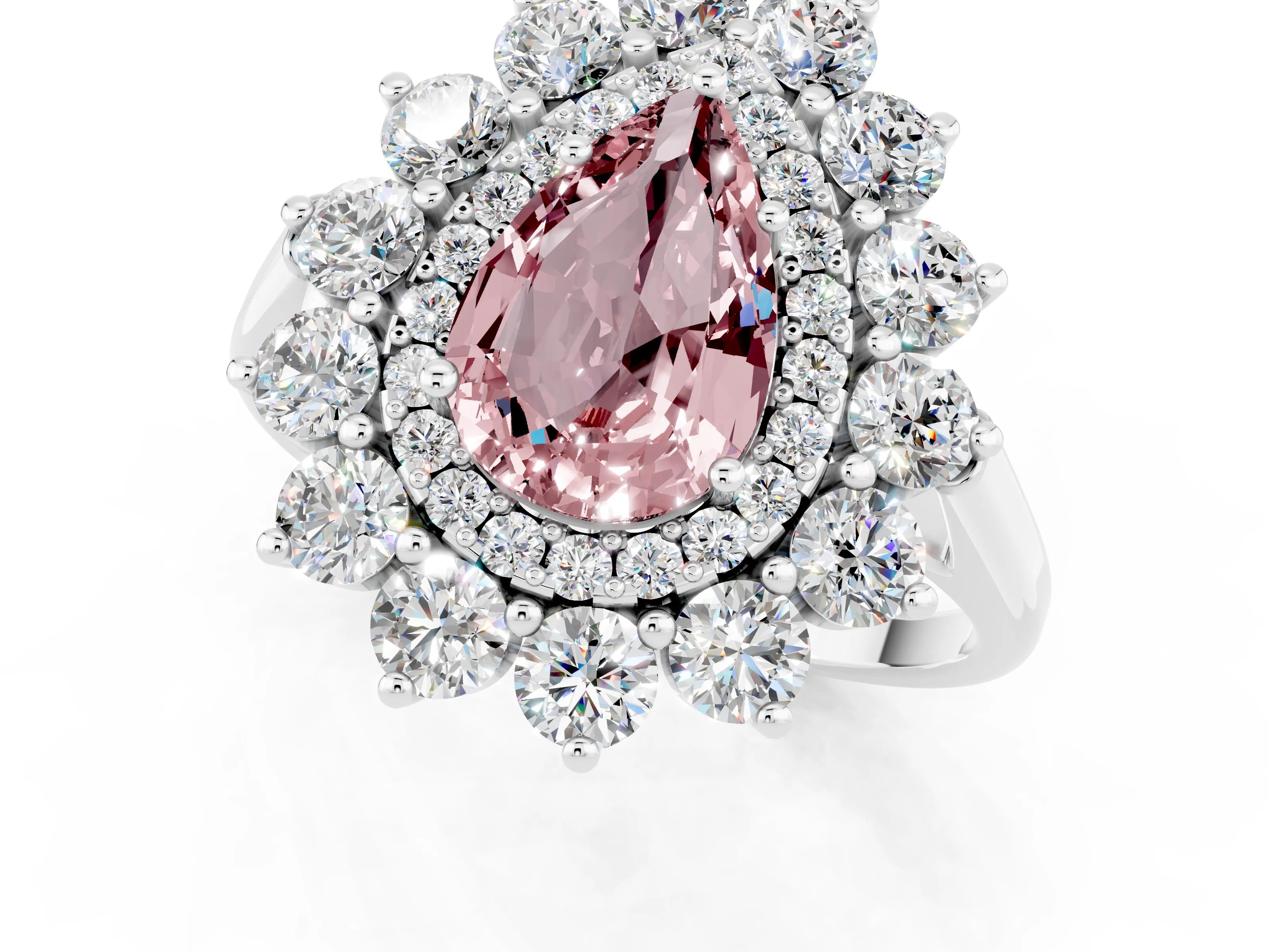 White gold Pear Cut Halo Cluster Diamond Ring with Pave Band and Four-Prong Setting_1