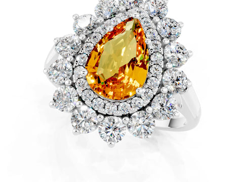 White gold Pear Cut Halo Cluster Diamond Ring with Pave Band and Four-Prong Setting_1
