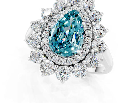 White gold Pear Cut Halo Cluster Diamond Ring with Pave Band and Four-Prong Setting_1