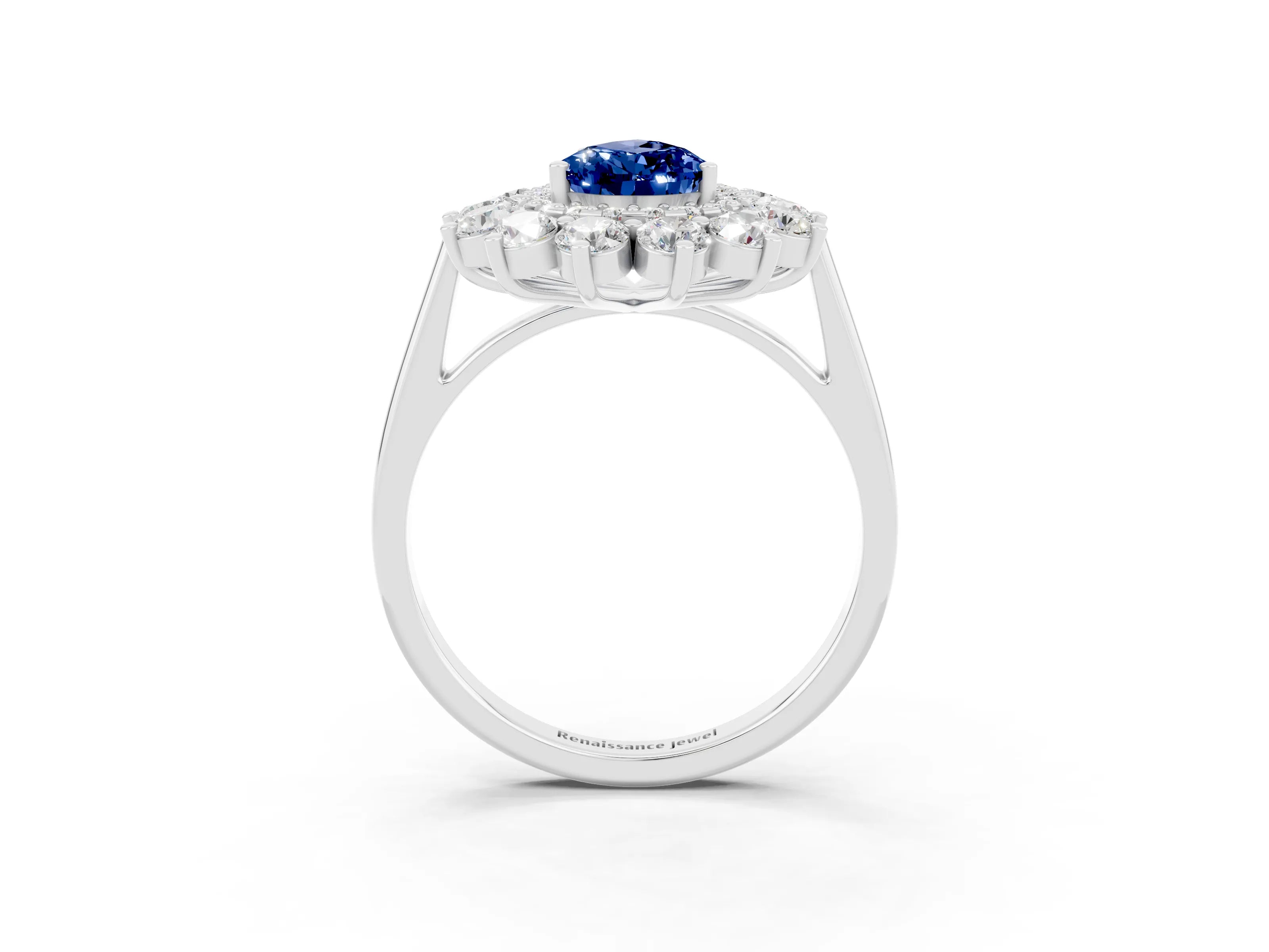 White gold Pear Cut Halo Cluster Diamond Ring with Pave Band and Four-Prong Setting_21