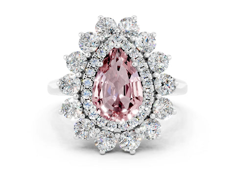 White gold Pear Cut Halo Cluster Diamond Ring with Pave Band and Four-Prong Setting_21
