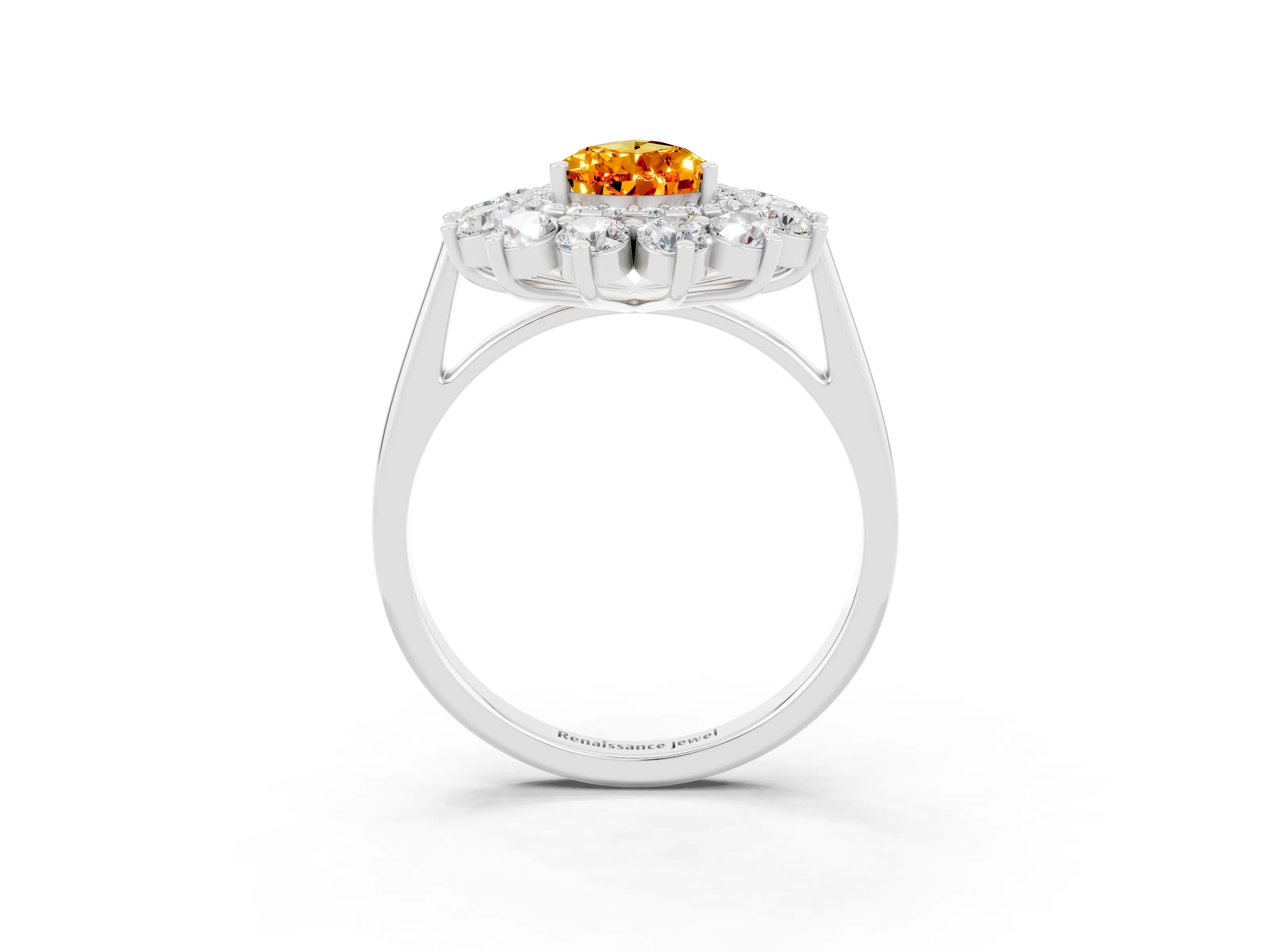 White gold Pear Cut Halo Cluster Diamond Ring with Pave Band and Four-Prong Setting_21