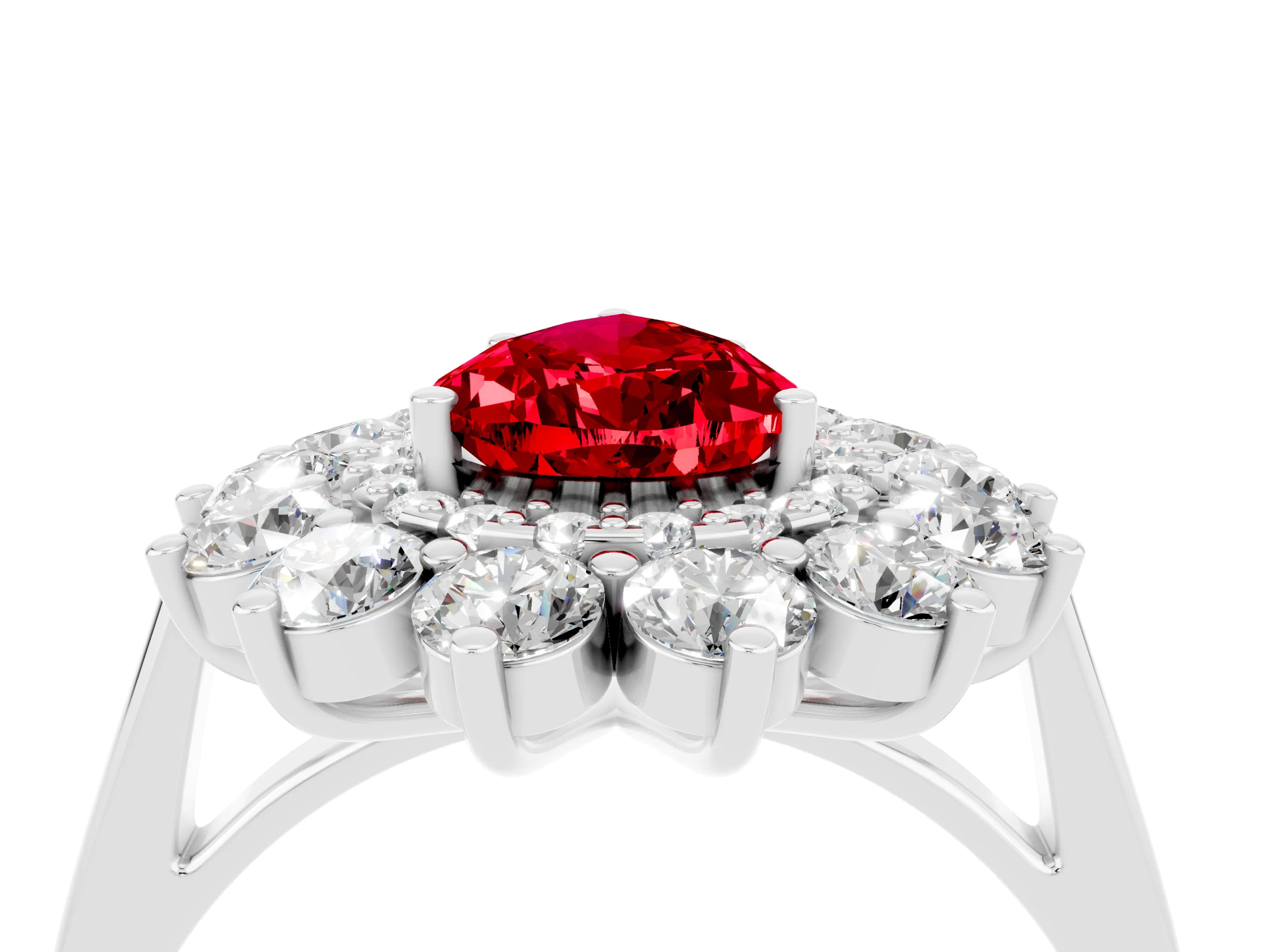 White gold Pear Cut Halo Cluster Diamond Ring with Pave Band and Four-Prong Setting_22