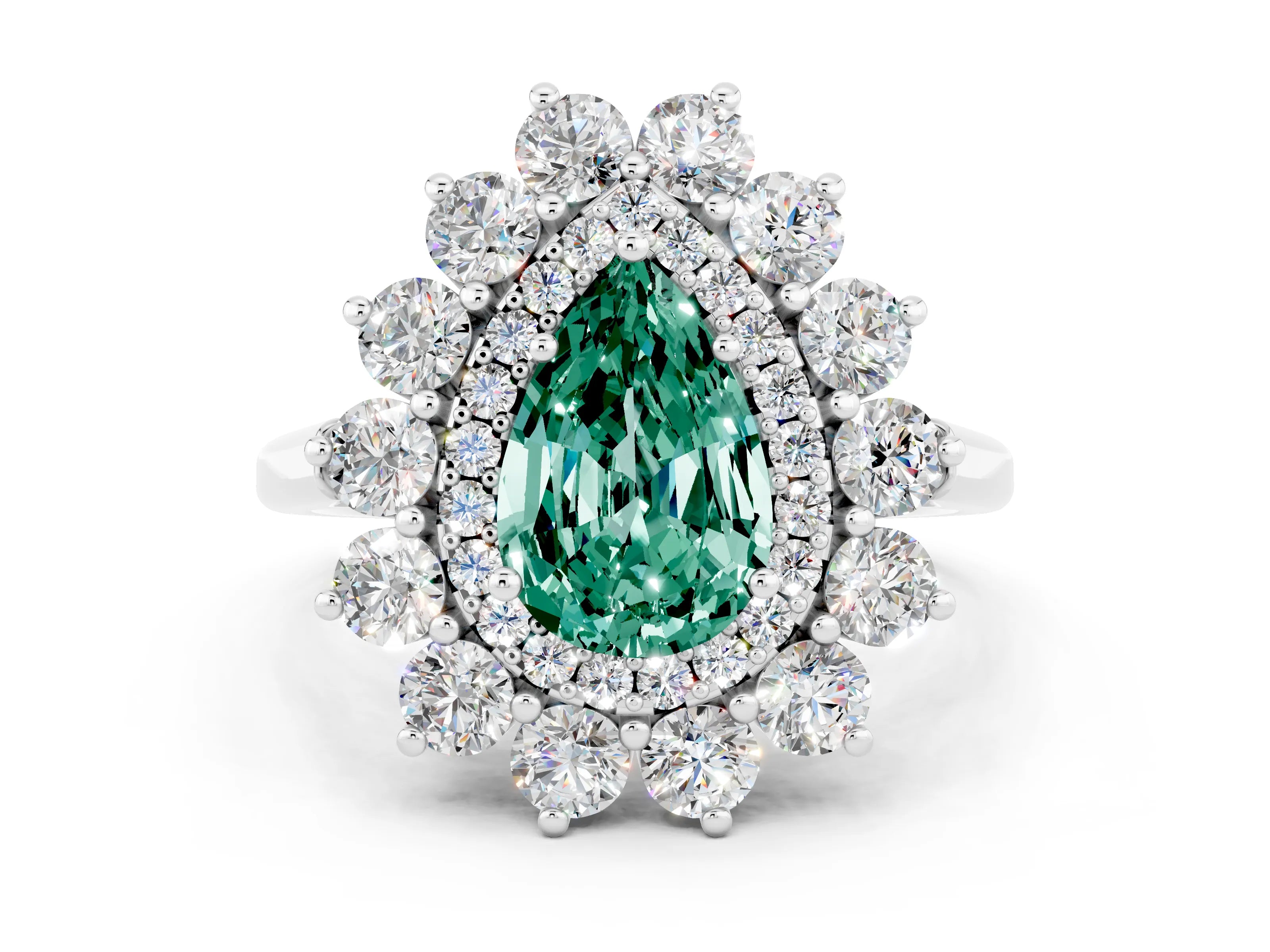 White gold Pear Cut Halo Cluster Diamond Ring with Pave Band and Four-Prong Setting_23