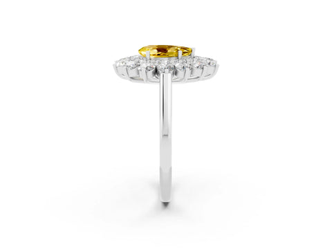 White gold Pear Cut Halo Cluster Diamond Ring with Pave Band and Four-Prong Setting_23