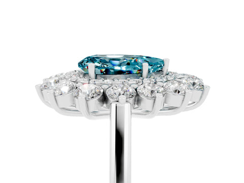 White gold Pear Cut Halo Cluster Diamond Ring with Pave Band and Four-Prong Setting_23