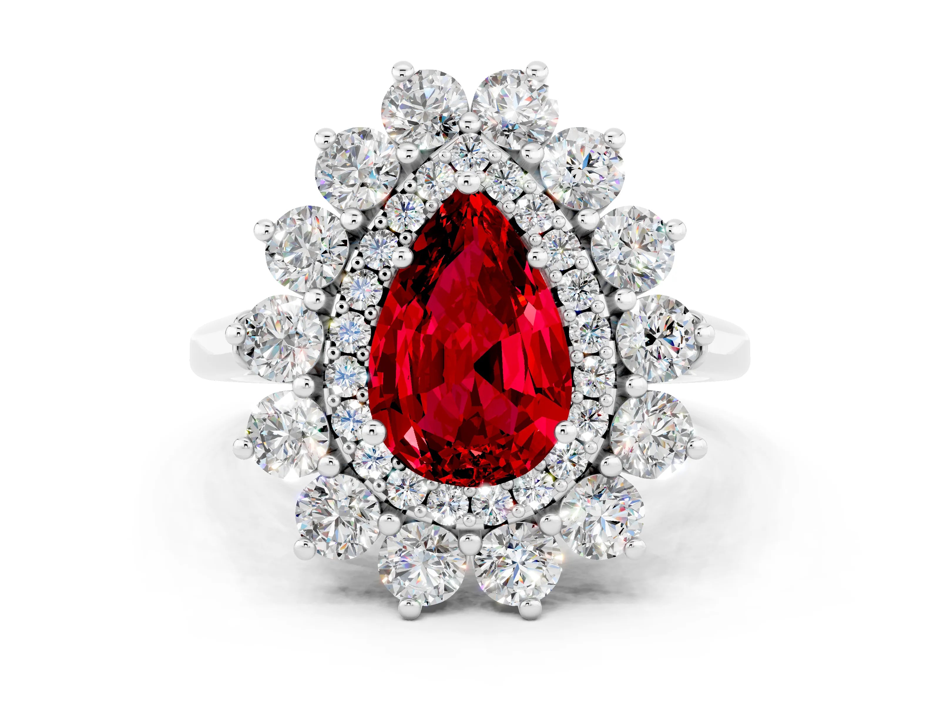 White gold Pear Cut Halo Cluster Diamond Ring with Pave Band and Four-Prong Setting_24