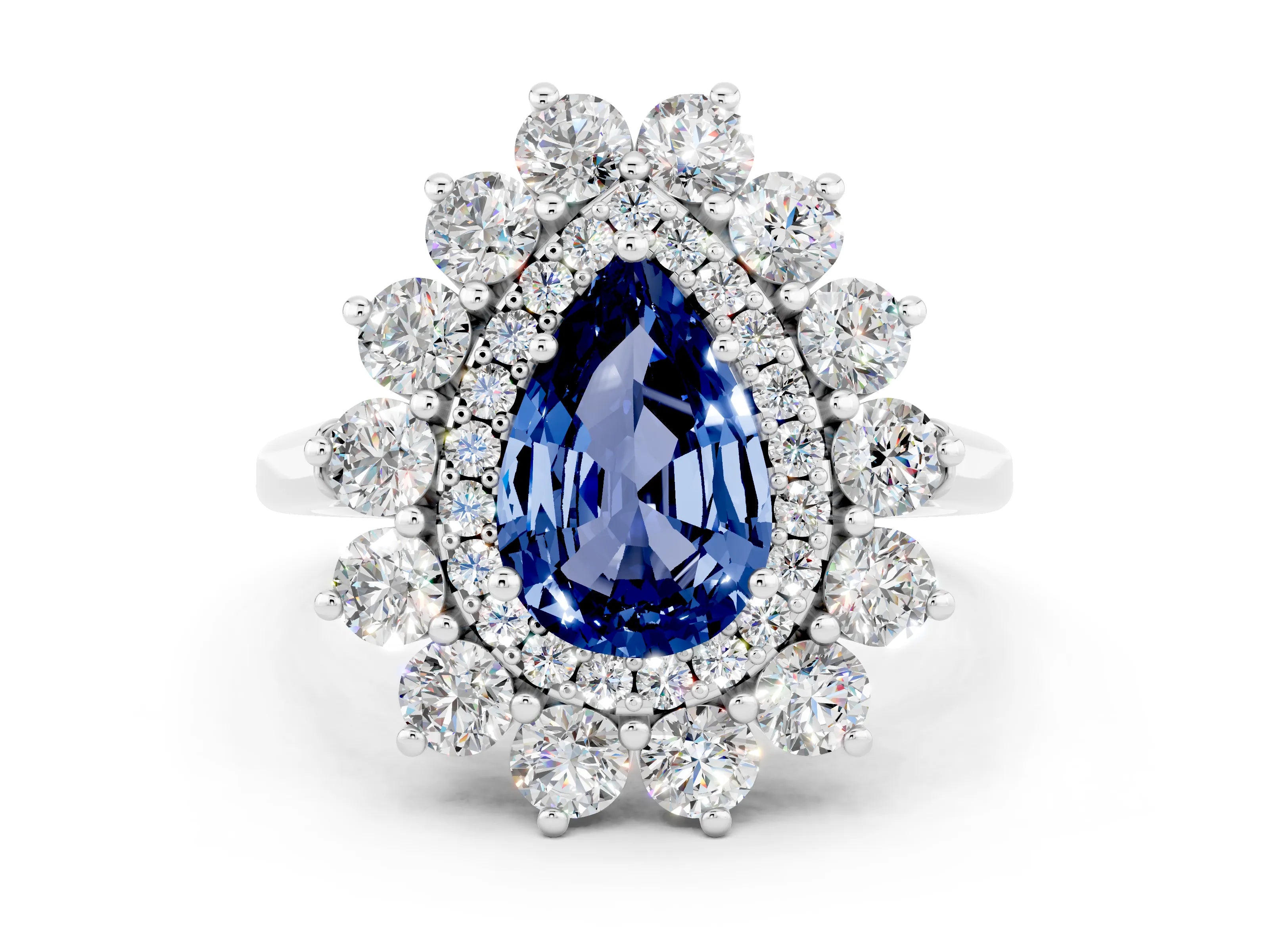 White gold Pear Cut Halo Cluster Diamond Ring with Pave Band and Four-Prong Setting_24
