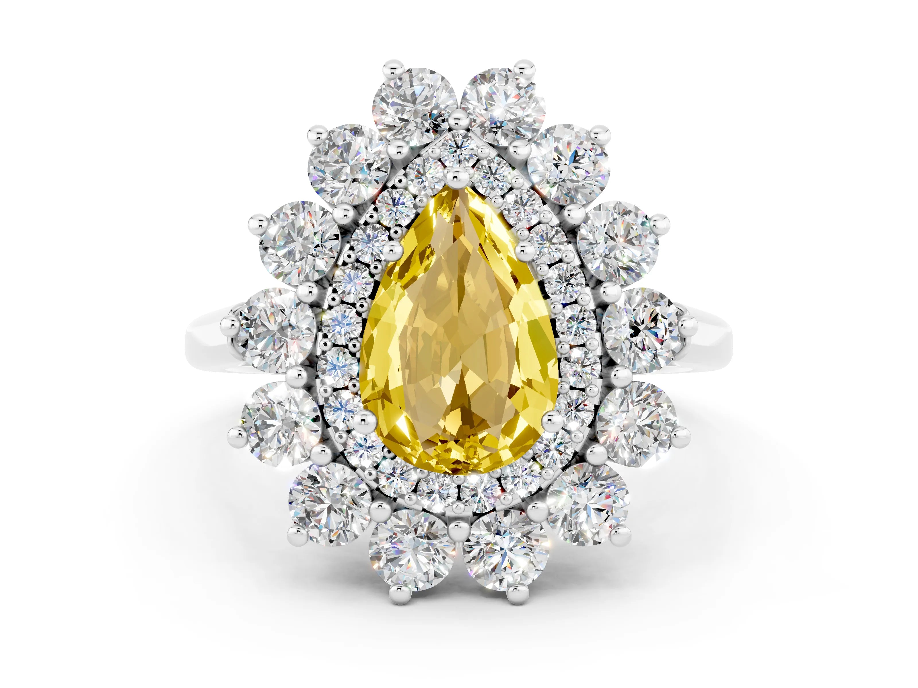 White gold Pear Cut Halo Cluster Diamond Ring with Pave Band and Four-Prong Setting_24