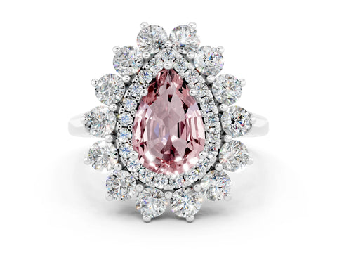 White gold Pear Cut Halo Cluster Diamond Ring with Pave Band and Four-Prong Setting_24
