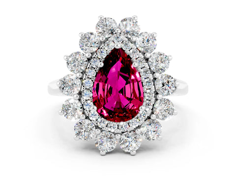 White gold Pear Cut Halo Cluster Diamond Ring with Pave Band and Four-Prong Setting_24