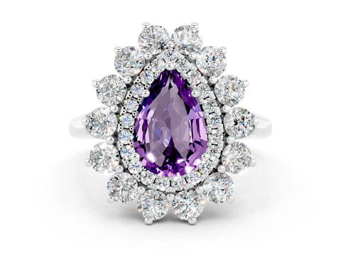 White gold Pear Cut Halo Cluster Diamond Ring with Pave Band and Four-Prong Setting_24