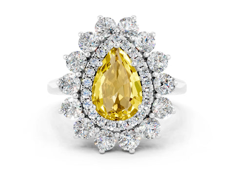White gold Pear Cut Halo Cluster Diamond Ring with Pave Band and Four-Prong Setting_24