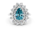 White gold Pear Cut Halo Cluster Diamond Ring with Pave Band and Four-Prong Setting_24