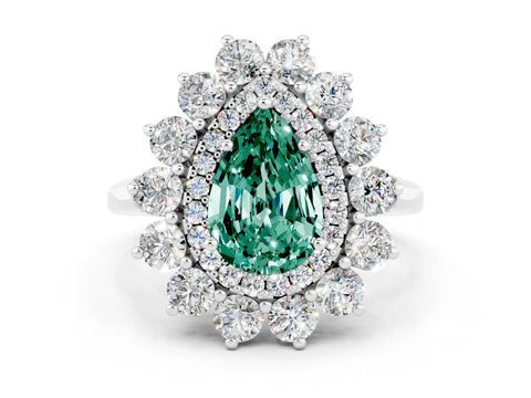 White gold Pear Cut Halo Cluster Diamond Ring with Pave Band and Four-Prong Setting_24