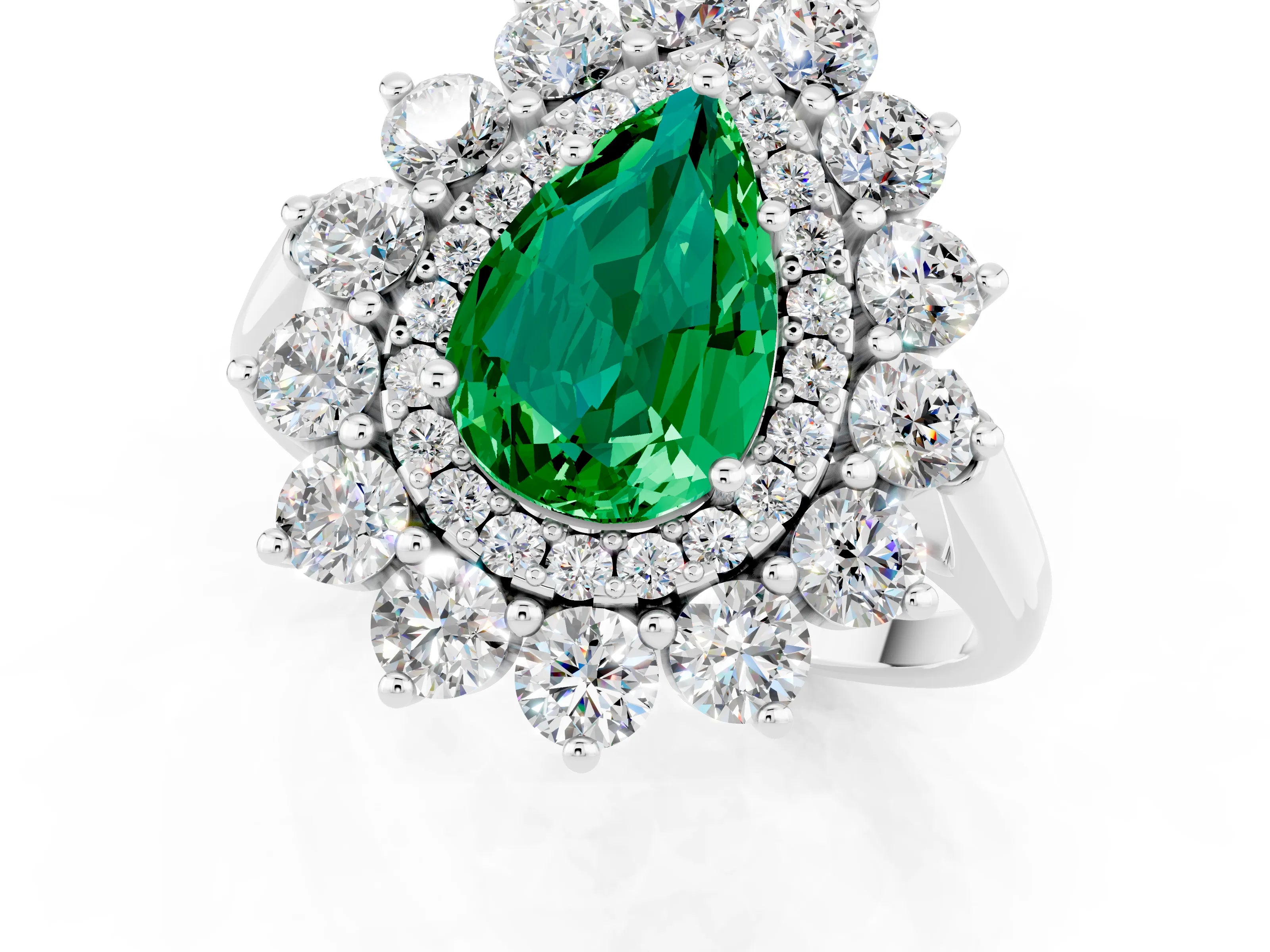 White gold Pear Cut Halo Cluster Diamond Ring with Pave Band and Four-Prong Setting_25