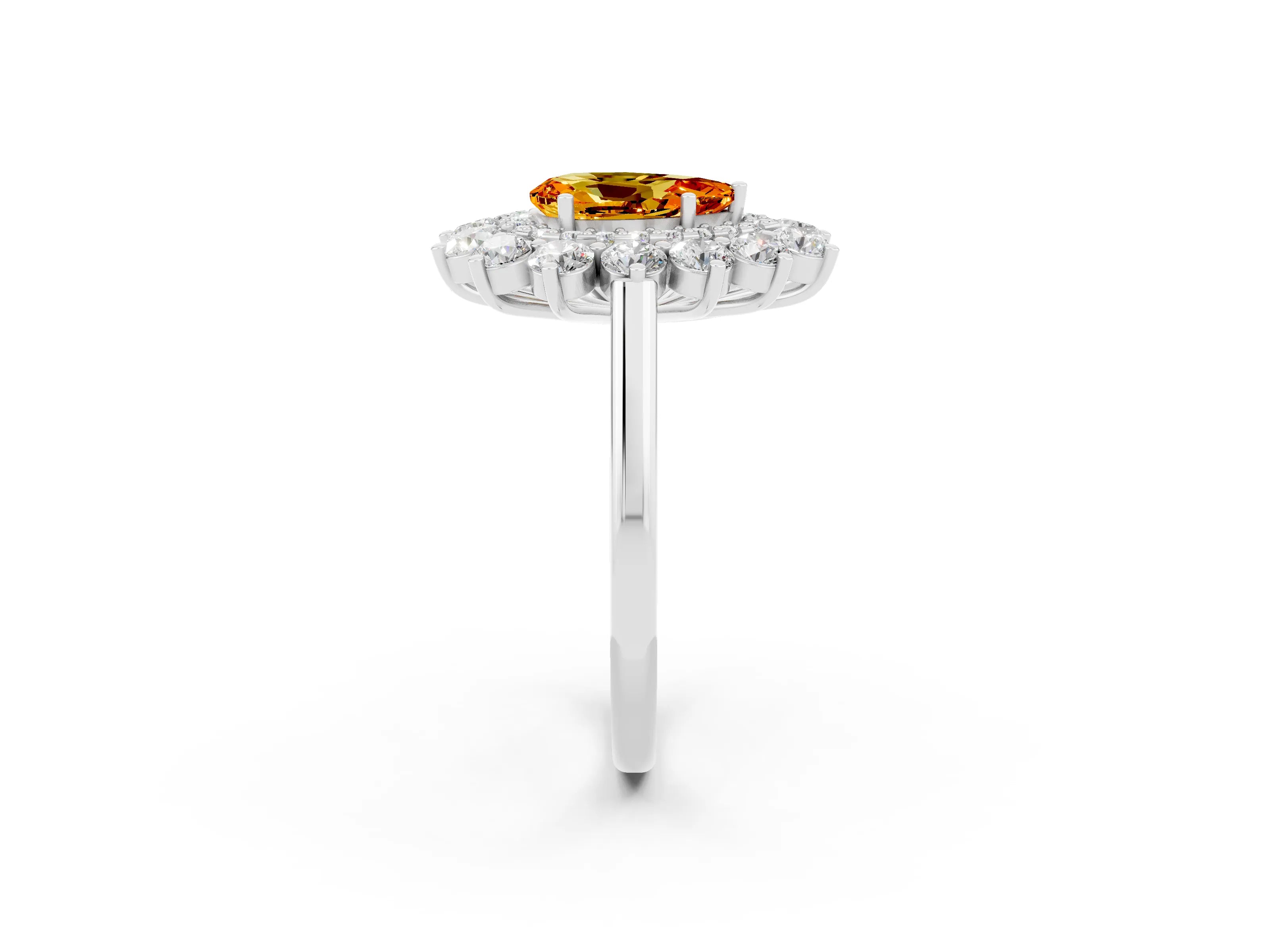 White gold Pear Cut Halo Cluster Diamond Ring with Pave Band and Four-Prong Setting_25